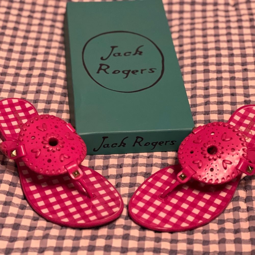 Jack Rogers pink & white gingham sandal size 8